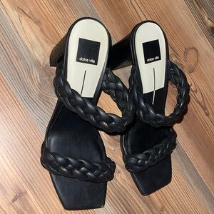 Black Braided Chunky Heel Sandal